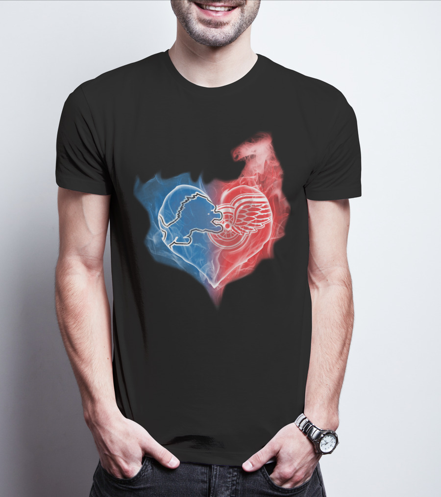 Detroit Lions Red Wings Heart Fusion T-Shirt