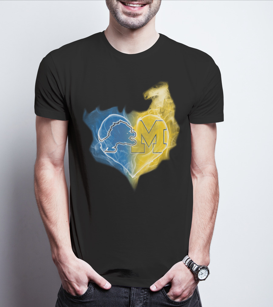 Blue Lion And Yellow M In Heart-Shaped Flame T-Shirt