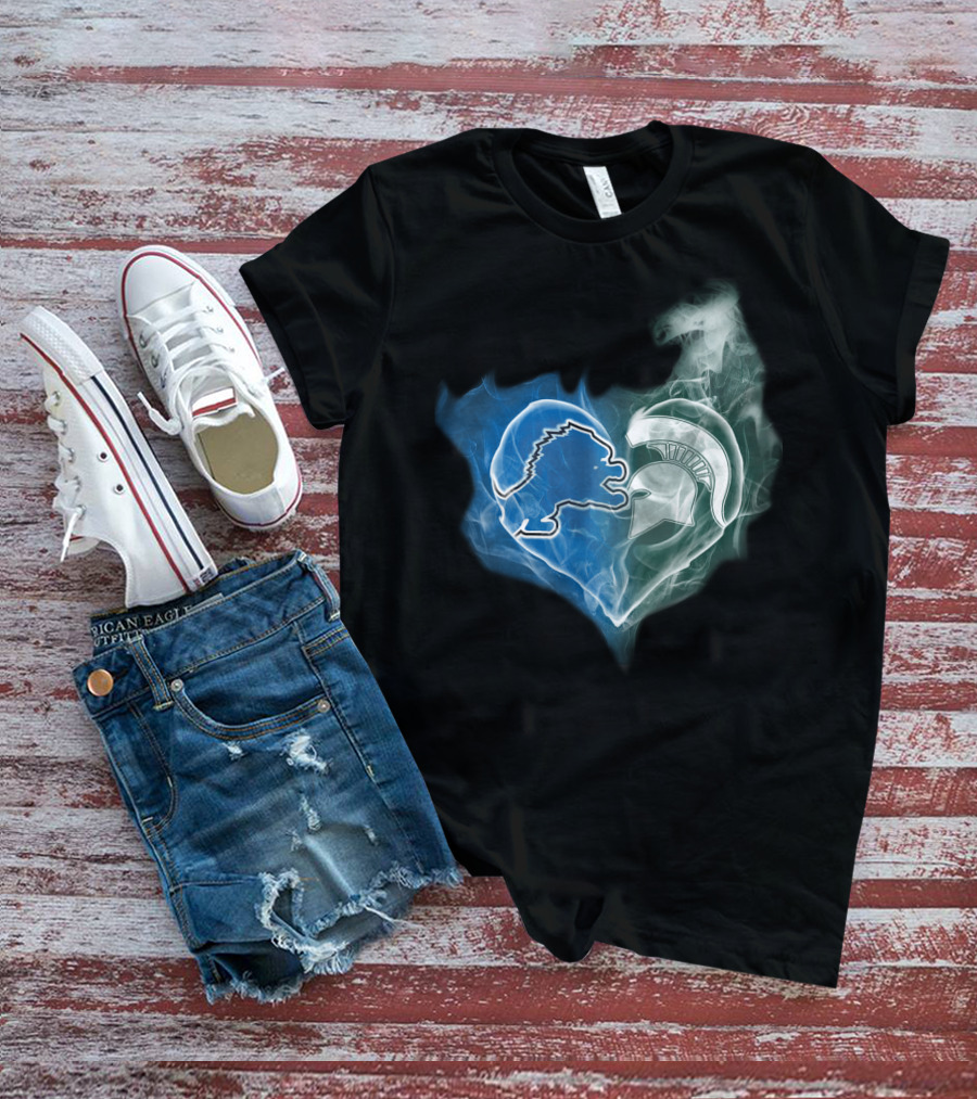 Detroit Lions Michigan State Spartans Heart Fusion T-Shirt