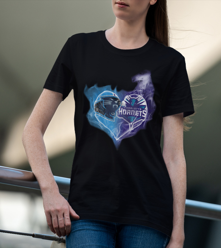Carolina Panthers Charlotte Hornets Heart Fusion T-Shirt