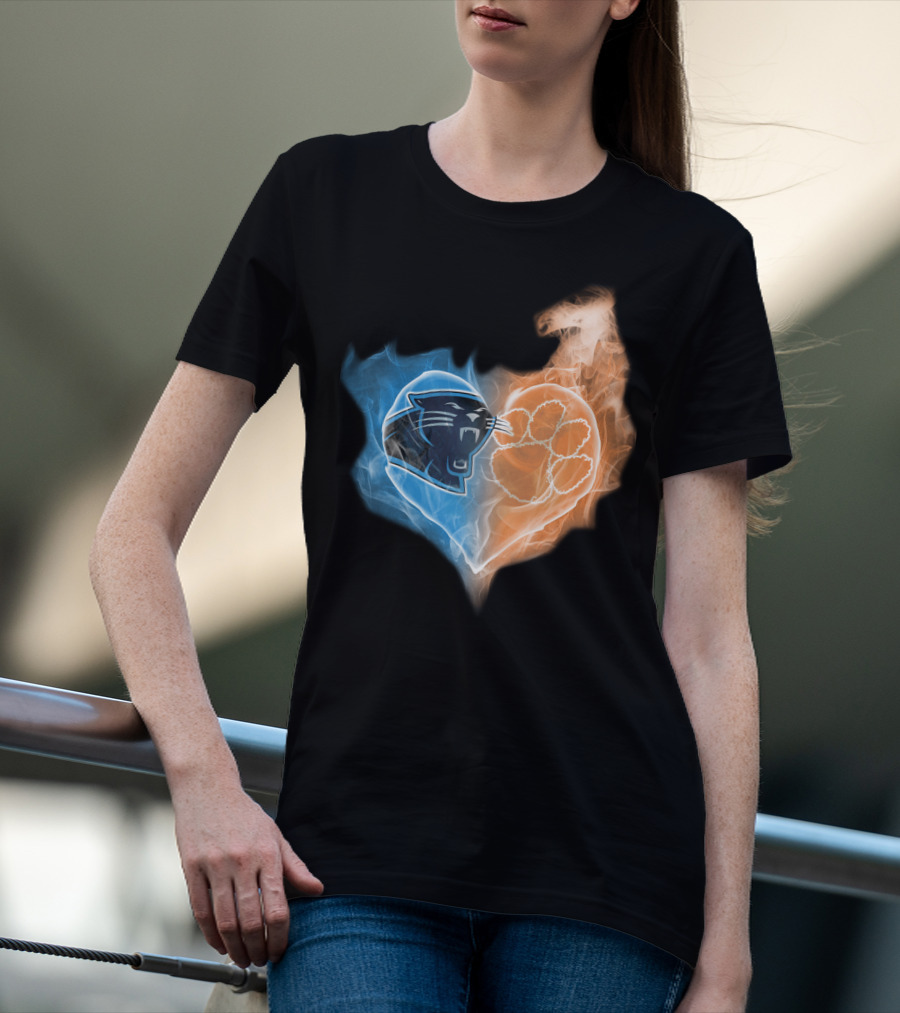 Carolina Panthers Clemson Tigers Heart Smoke Fusion T-Shirt