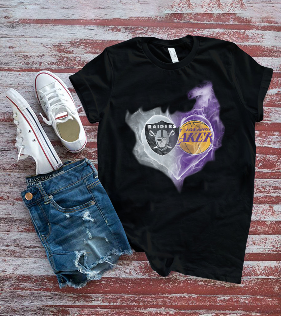 Raiders Los Angeles Lakers Heart Smoke T-Shirt