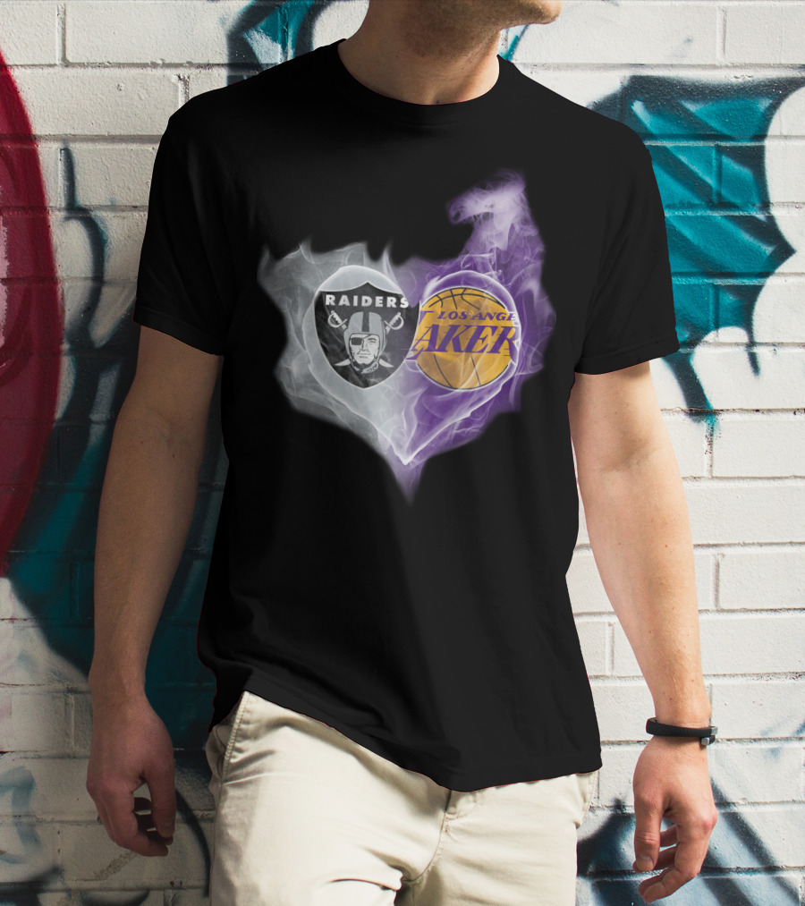 Raiders Los Angeles Lakers Heart Smoke T-Shirt