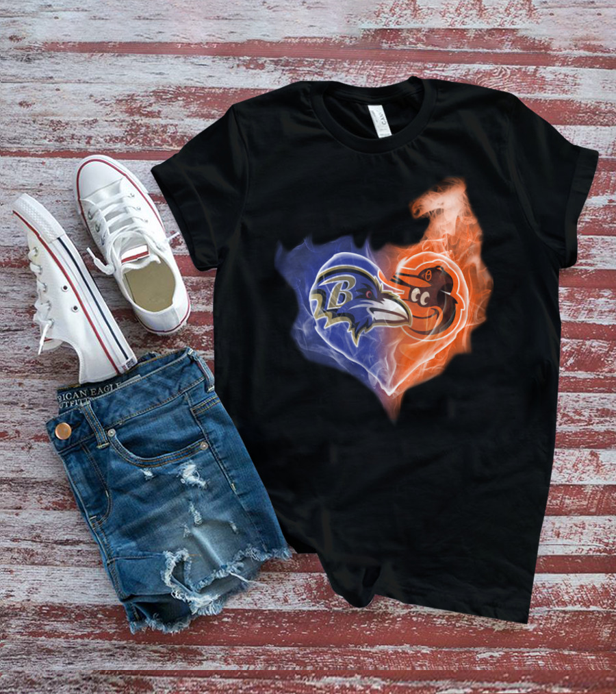 Baltimore Ravens Orioles Heart Fusion T-Shirt