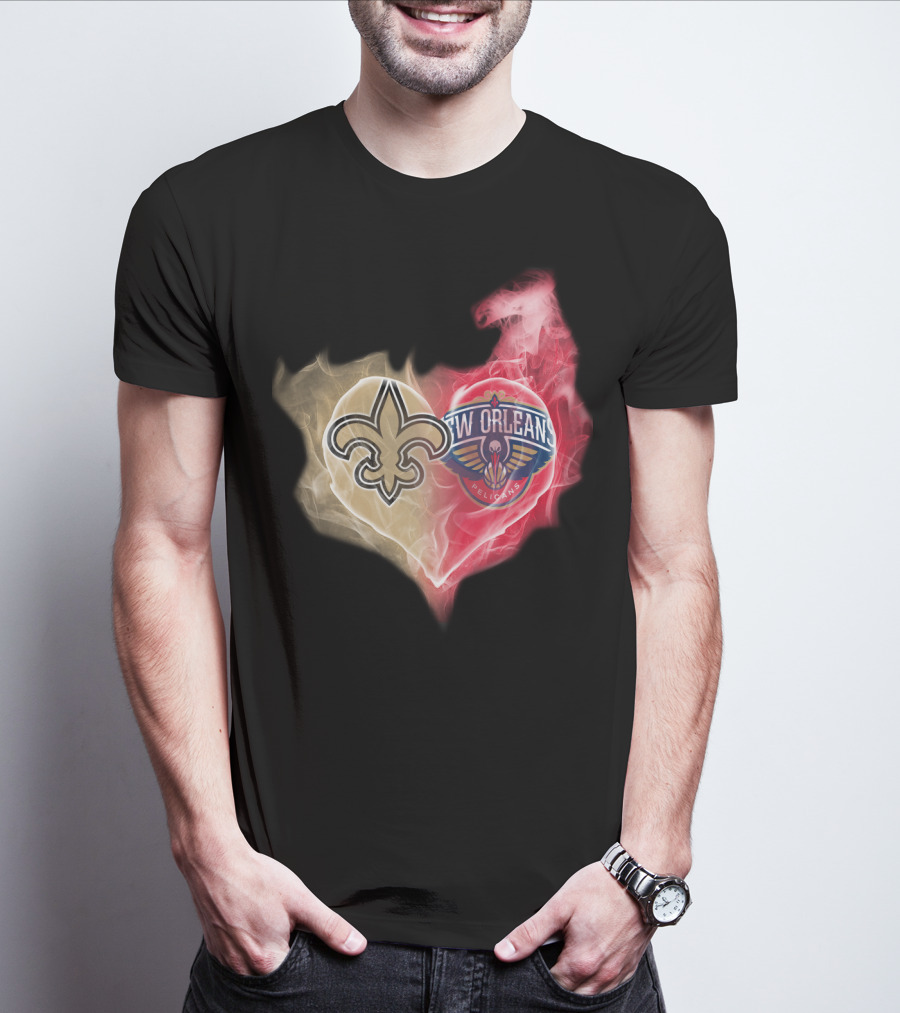 New Orleans Saints Pelicans Heart T-Shirt
