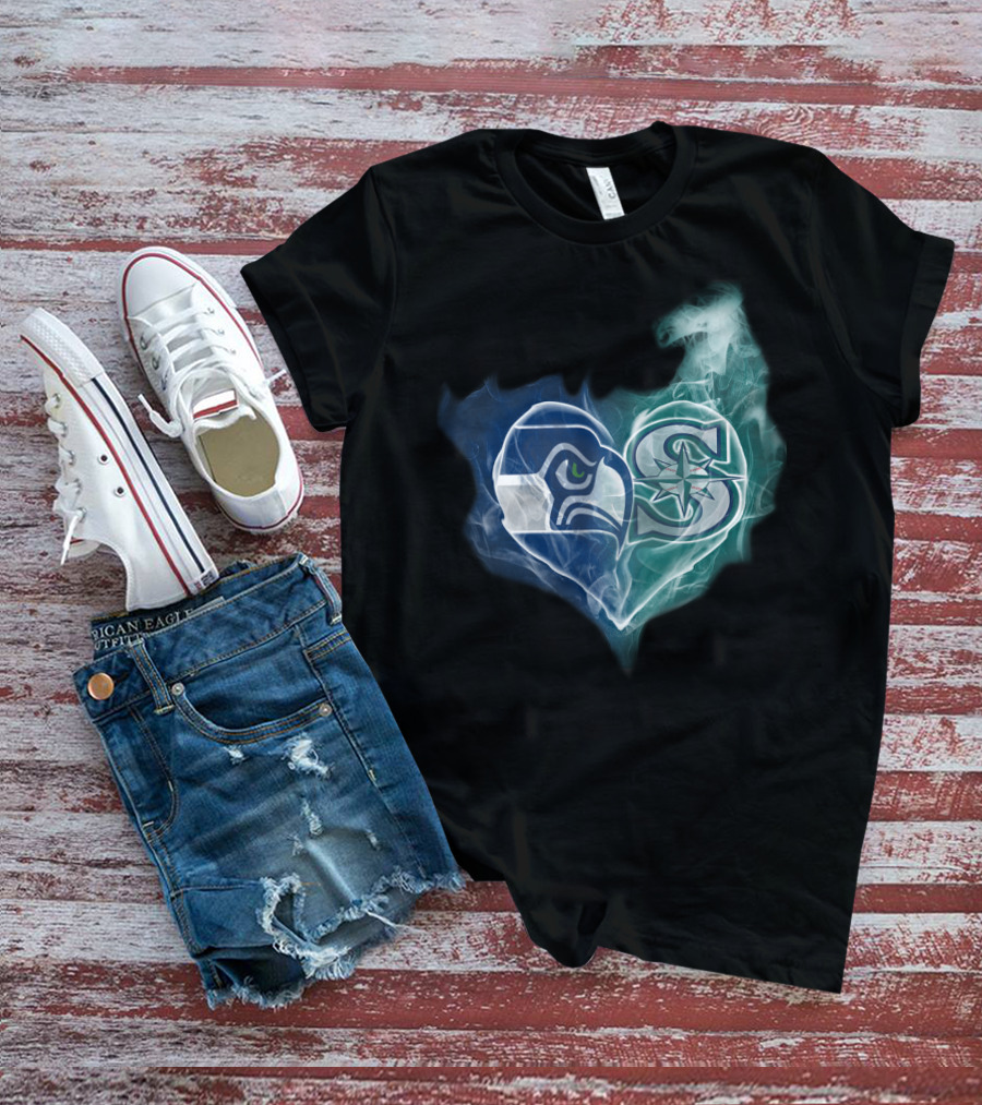 Seahawks Mariners Heart Logo Fusion T-Shirt