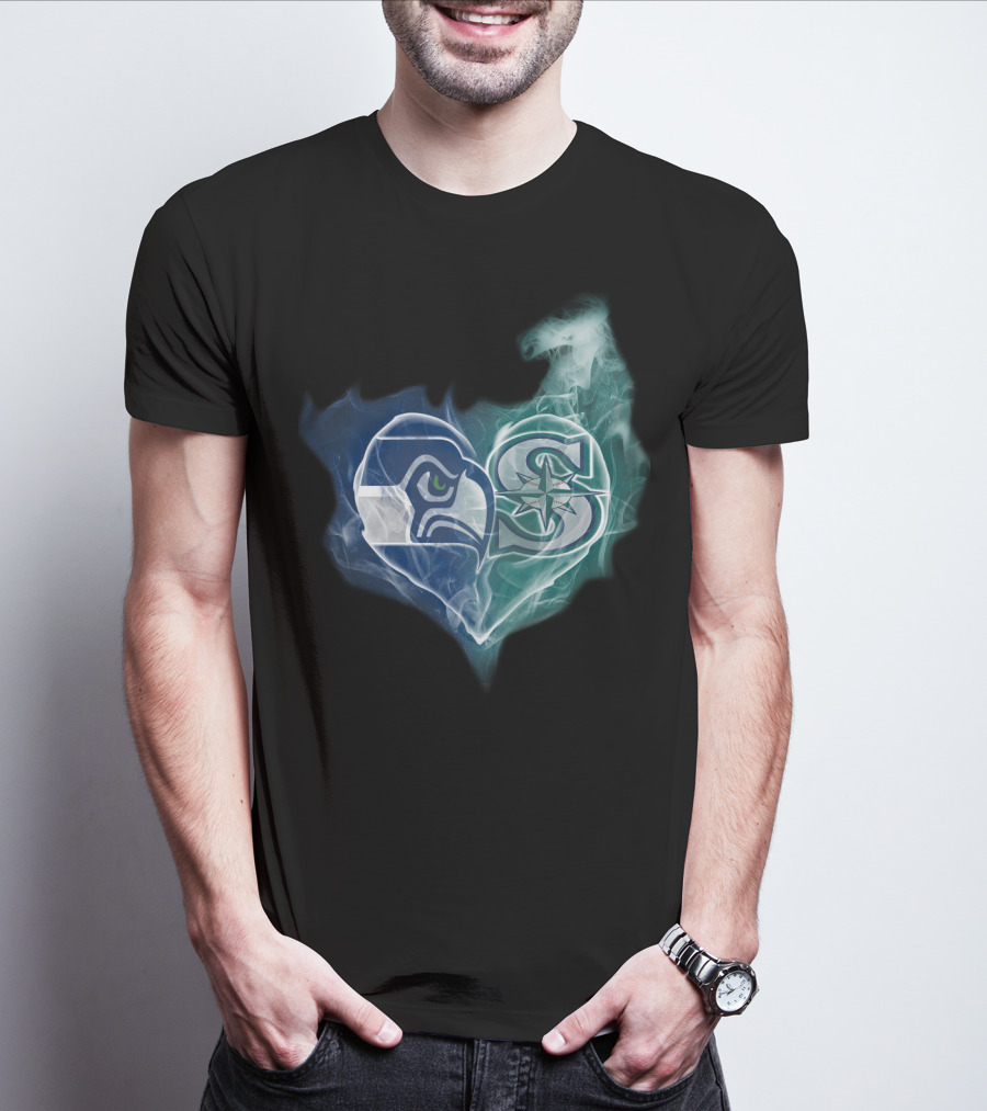 Seahawks Mariners Heart Logo Fusion T-Shirt