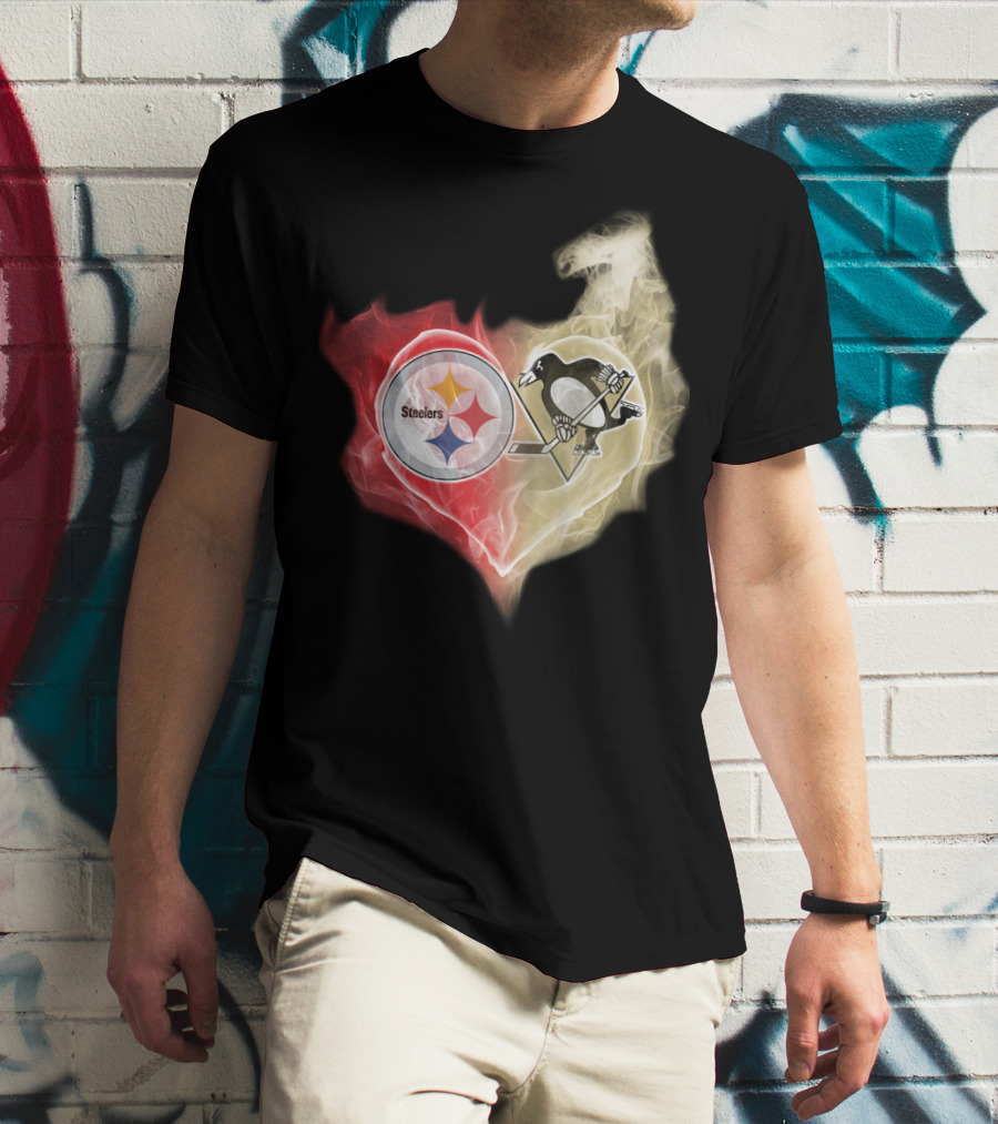Steelers Penguins Smoke Heart T-Shirt