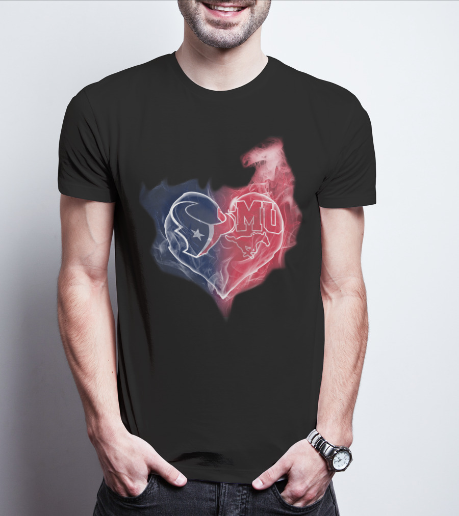 Houston Texans Smu Mustangs Heart T-Shirt