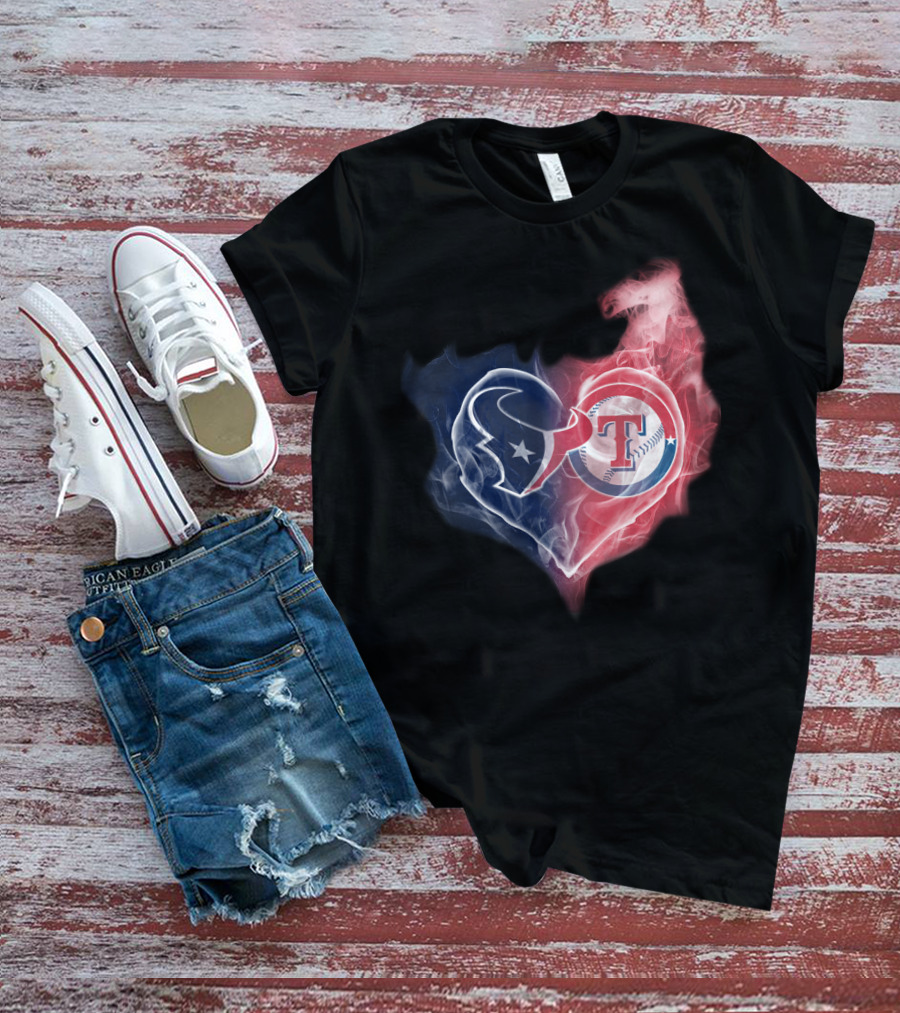 Houston Texans And Texas Rangers Smoke Heart T-Shirt