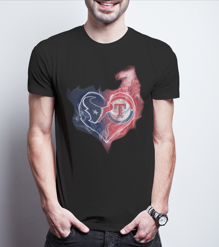 Houston Texans And Texas Rangers Smoke Heart T-Shirt