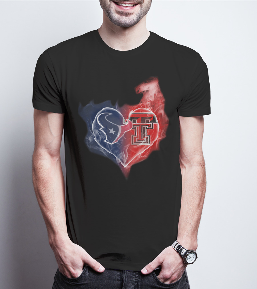 Houston Texans And Texas Tech Red Raiders Heart T-Shirt
