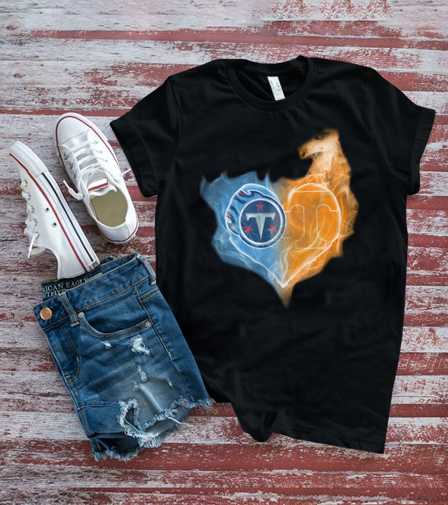 Tennessee Titans Volunteers Heart Flame Fusion T-Shirt