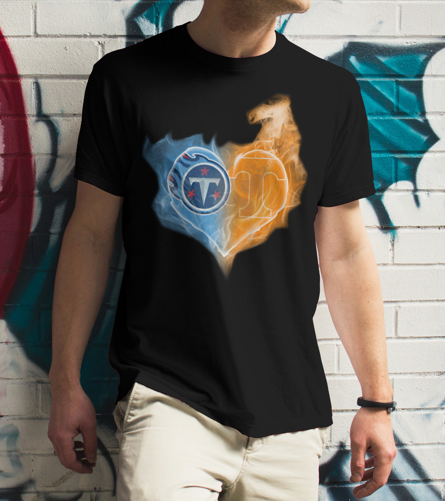 Tennessee Titans Volunteers Heart Flame Fusion T-Shirt