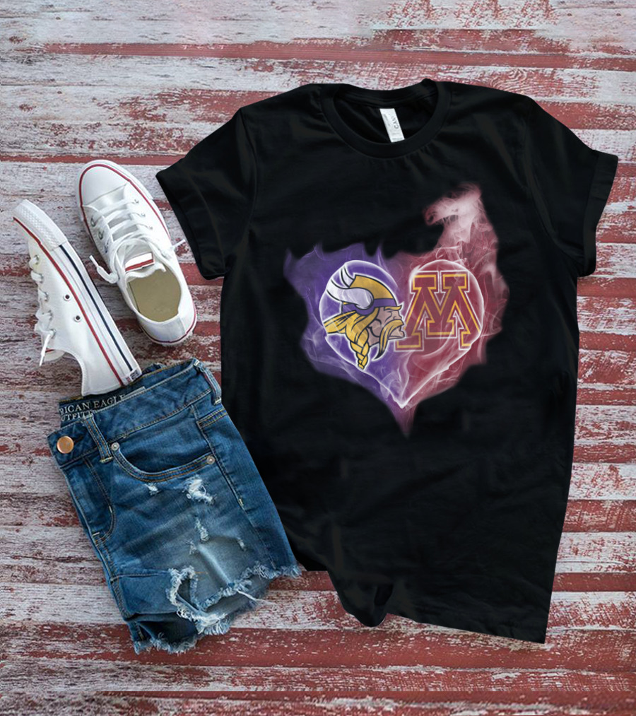 Minnesota Vikings And Golden Gophers Heart Logo Fusion T-Shirt