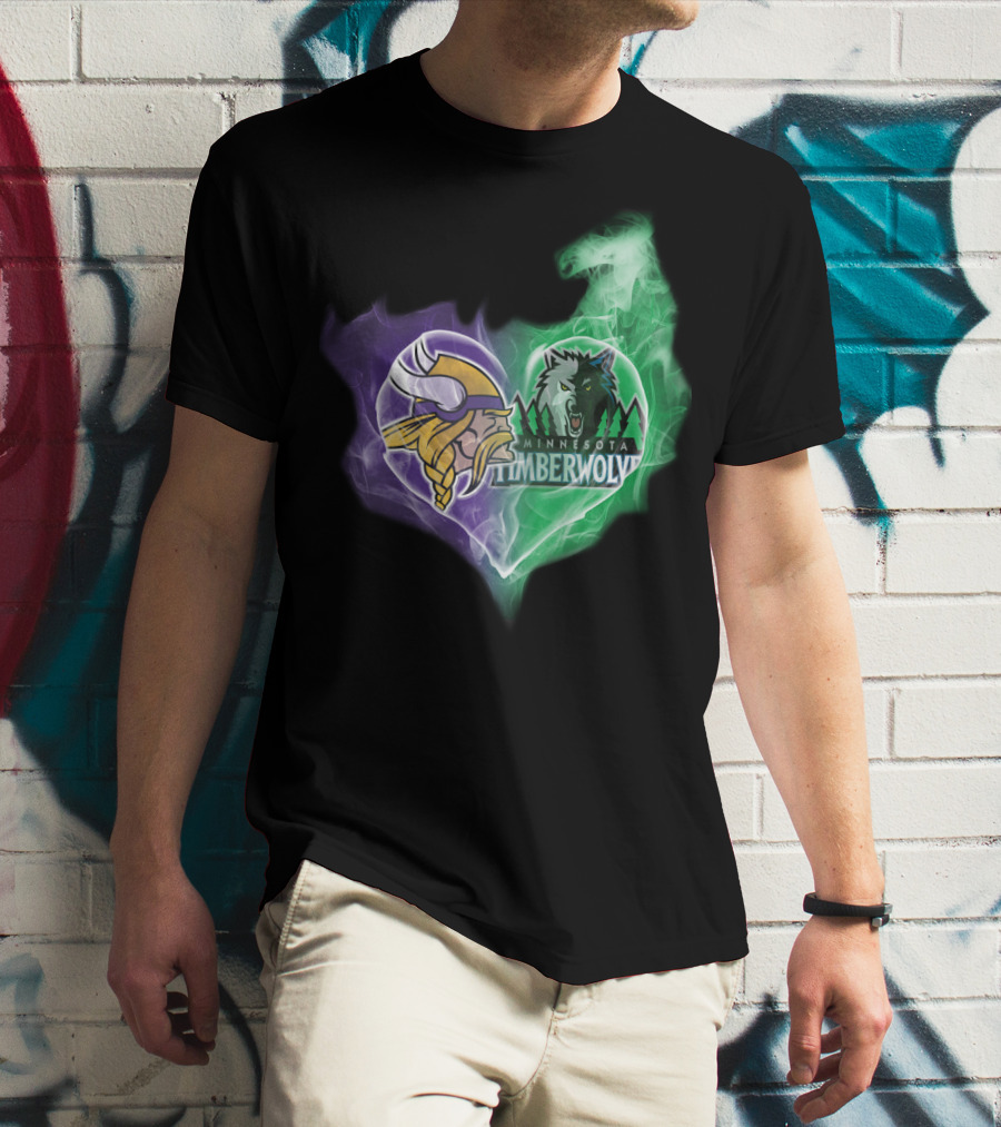 Minnesota Vikings Timberwolves Heart Smoke T-Shirt