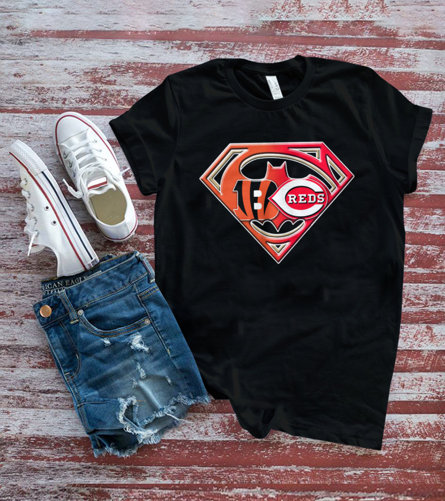 Cincinnati Bengals Reds Superman Batman Logo Fusion T-Shirt