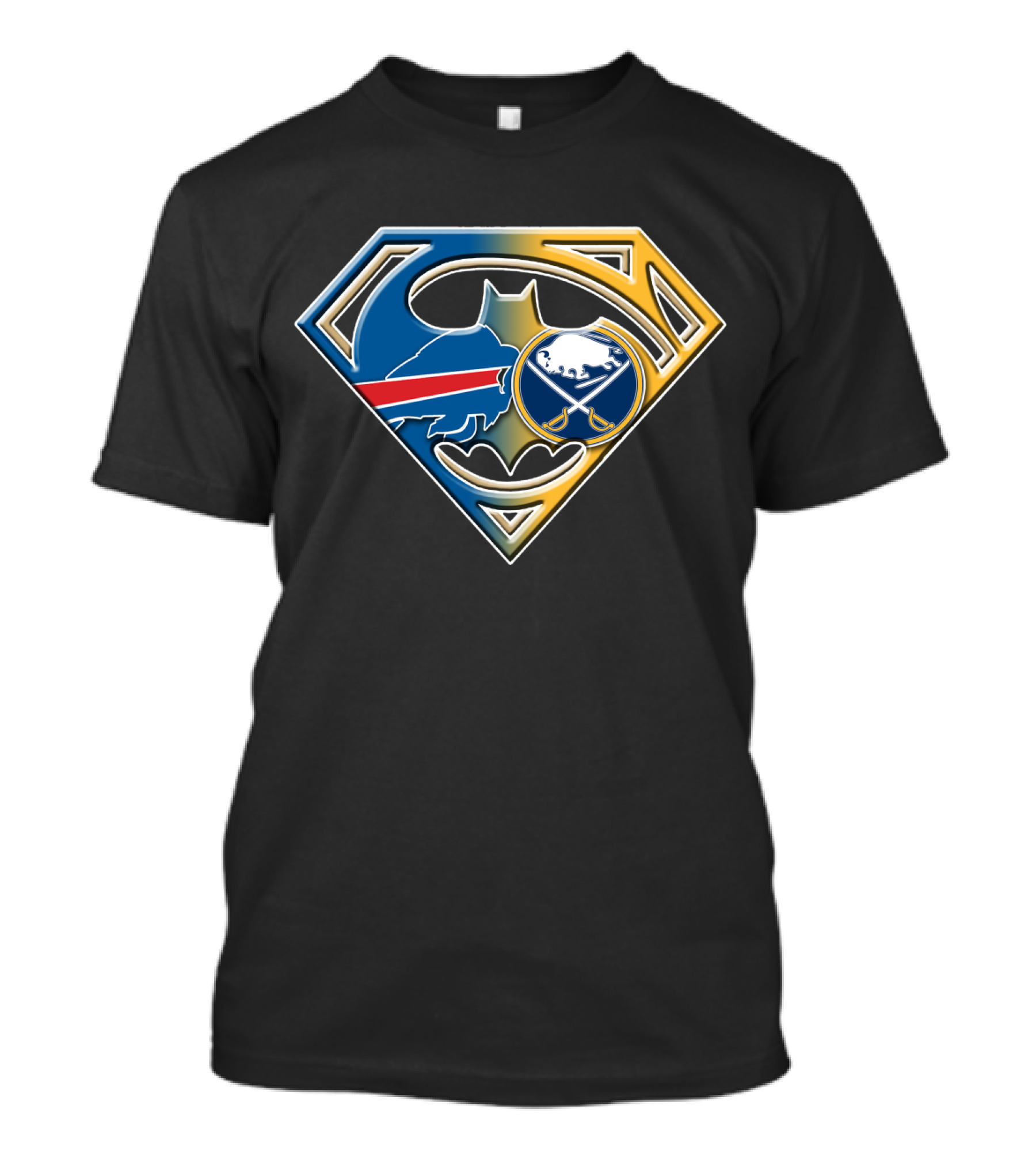 Batman Superman Buffalo Sabres Logo Fusion T-Shirt