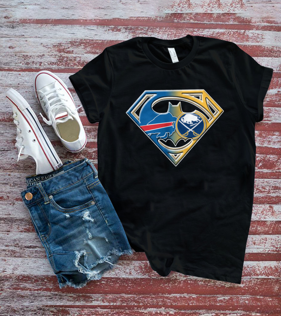 Batman Superman Buffalo Sabres Logo Fusion T-Shirt