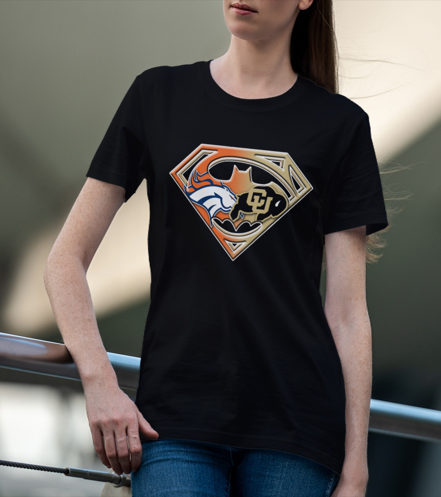 Denver Broncos Colorado Buffaloes Superman Batman Logo Combination T-Shirt