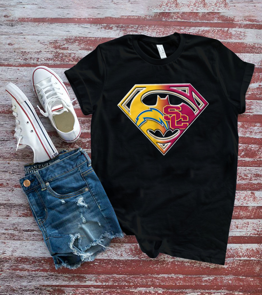 Bat 036: Batman Superhero Superman Chargers Sc Logo Fusion T-Shirt