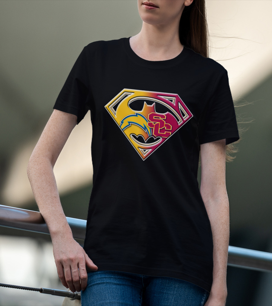Bat 036: Batman Superhero Superman Chargers Sc Logo Fusion T-Shirt