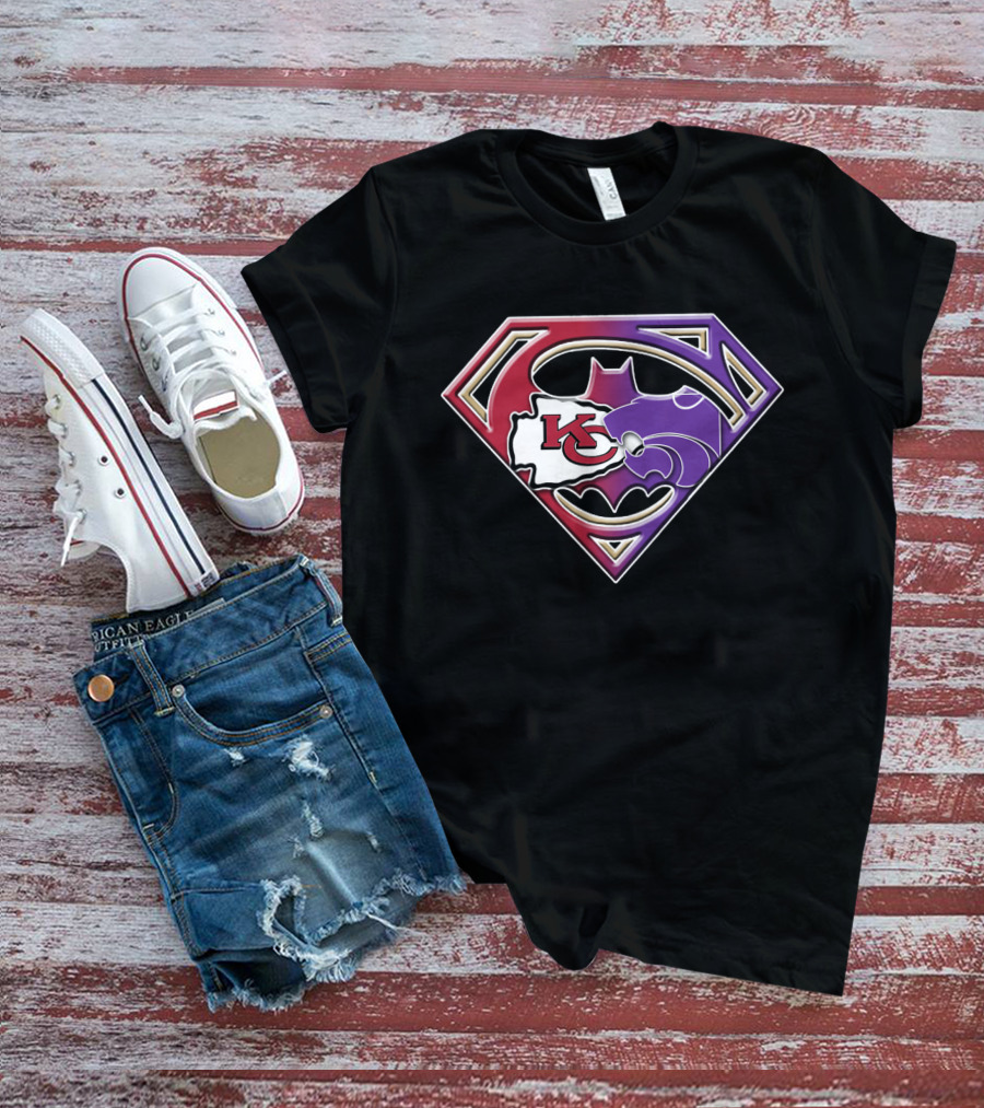 Kansas City Chiefs Kansas State Wildcats Batman Superman Logo Mashup T-Shirt