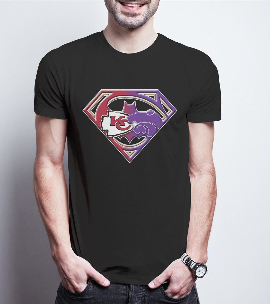 Kansas City Chiefs Kansas State Wildcats Batman Superman Logo Mashup T-Shirt