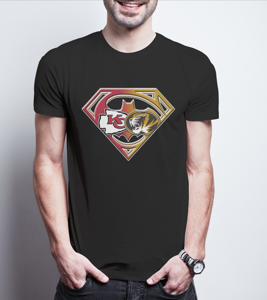 Kansas City Chiefs And Missouri Tigers Superman Logo Fusion T-Shirt