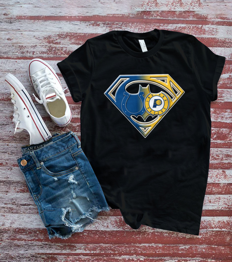 Indiana Pacers Colts Batman Superman Shield Bat T-Shirt