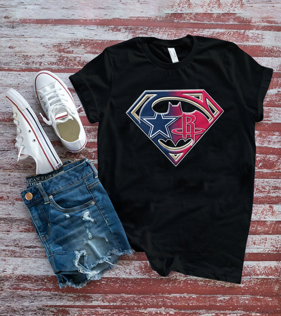 Superman Batman Houston Texans Rockets Logo Fusion T-Shirt