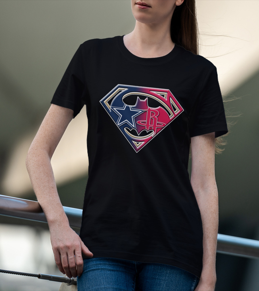 Superman Batman Houston Texans Rockets Logo Fusion T-Shirt