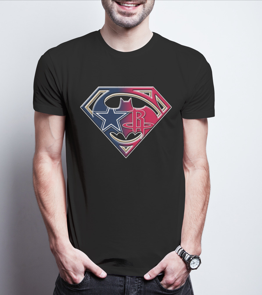 Superman Batman Houston Texans Rockets Logo Fusion T-Shirt