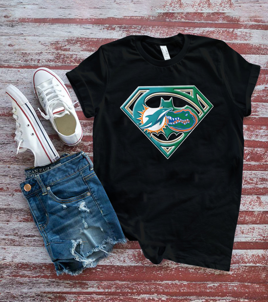Superman Miami Dolphins Florida Gators Batman Logo Fusion T-Shirt