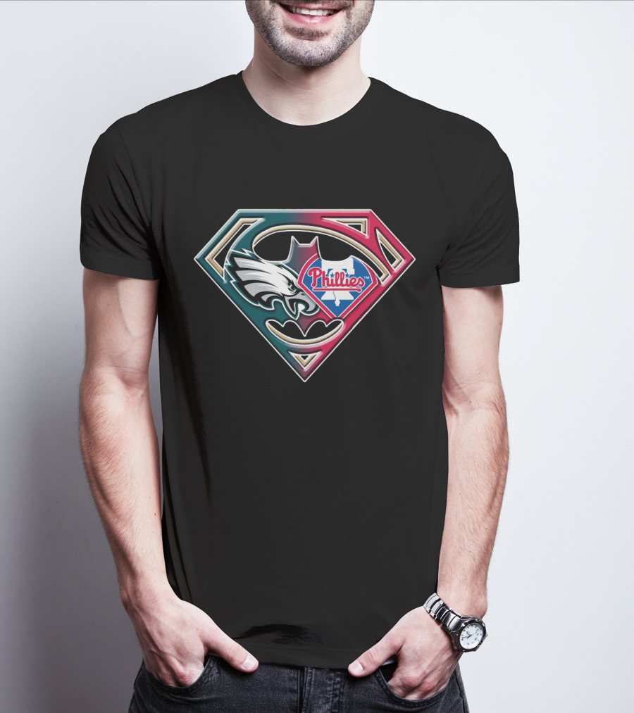 Eagles Phillies Superhero Emblem Bat 059 T-Shirt