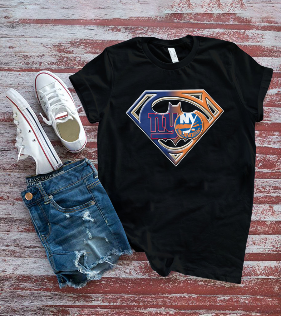 Ny Giants Ny Islanders Batman Superhero Crossover T-Shirt