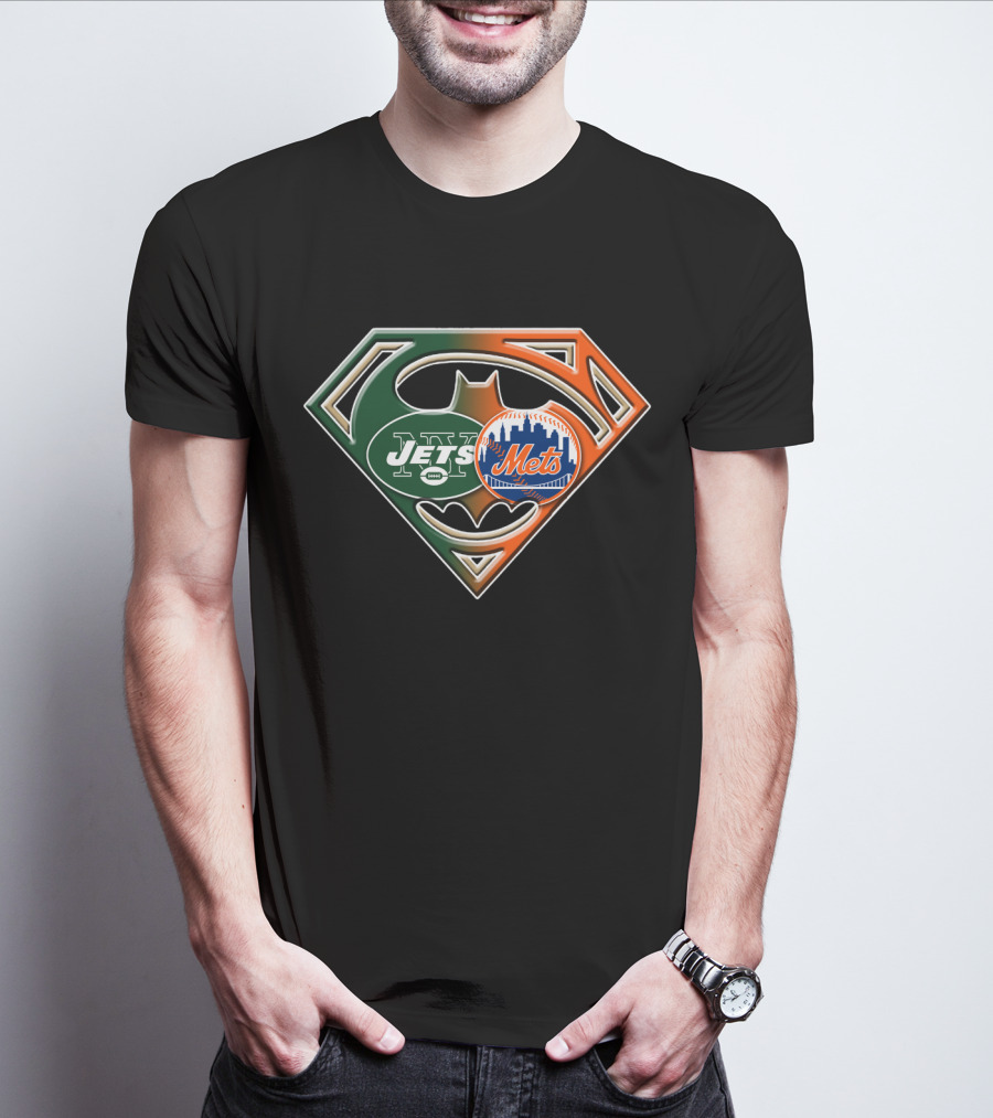Jets Mets Batman Superman Emblem Fusion T-Shirt