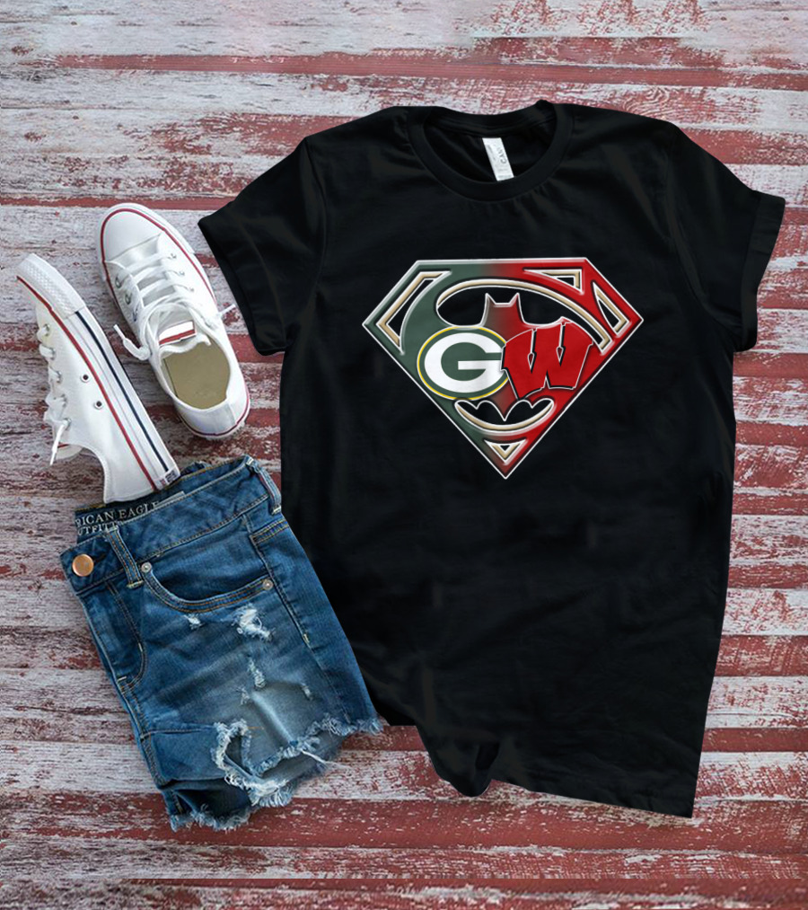 Superman Bat Green Bay Packers Wisconsin Badgers Logo Fusion Bat 081 T-Shirt