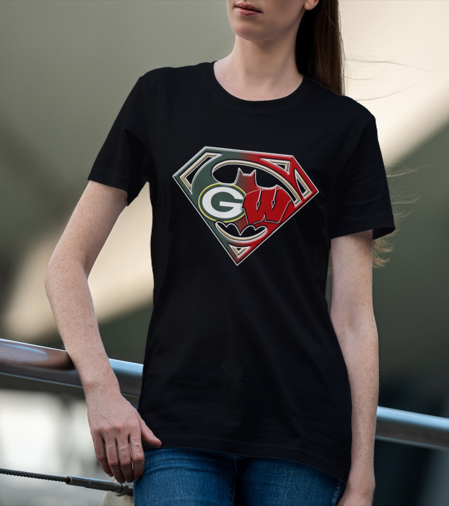 Superman Bat Green Bay Packers Wisconsin Badgers Logo Fusion Bat 081 T-Shirt