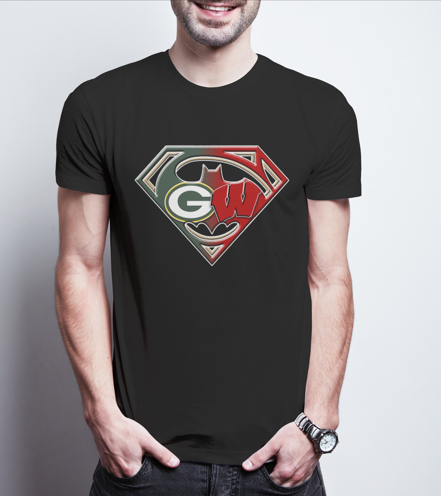 Superman Bat Green Bay Packers Wisconsin Badgers Logo Fusion Bat 081 T-Shirt