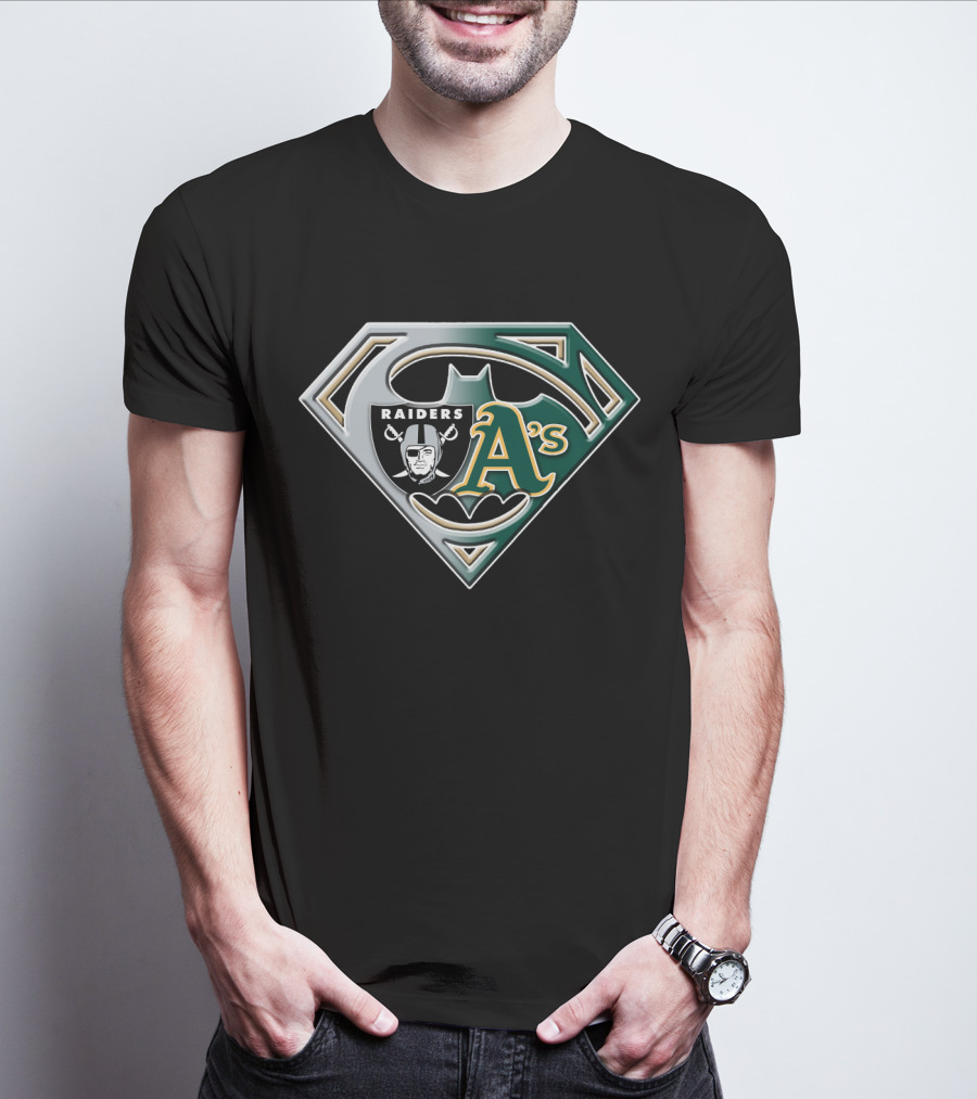 Raiders A's Superman Batman Crossover Logo Bat 097 T-Shirt
