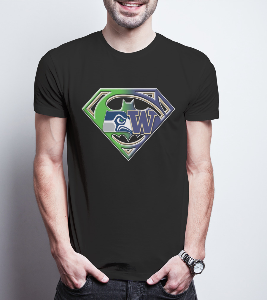 Superman Logo Seattle Seahawks Washington Huskies Bat 111 T-Shirt