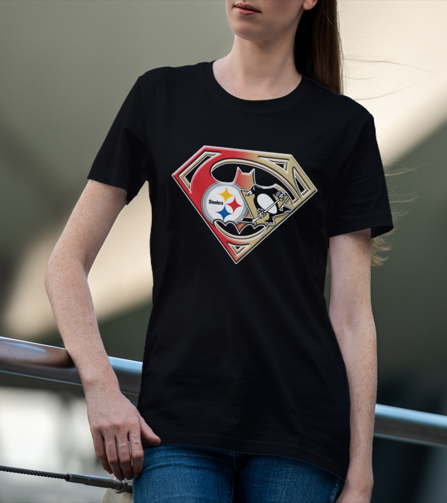 Superman Batman Pittsburgh Steelers Penguins Logo Fusion T-Shirt