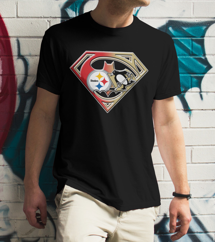 Superman Batman Pittsburgh Steelers Penguins Logo Fusion T-Shirt