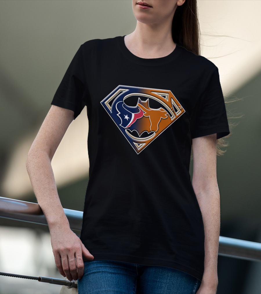 Superman Batman Houston Texans Chicago Bears Logo 124 T-Shirt