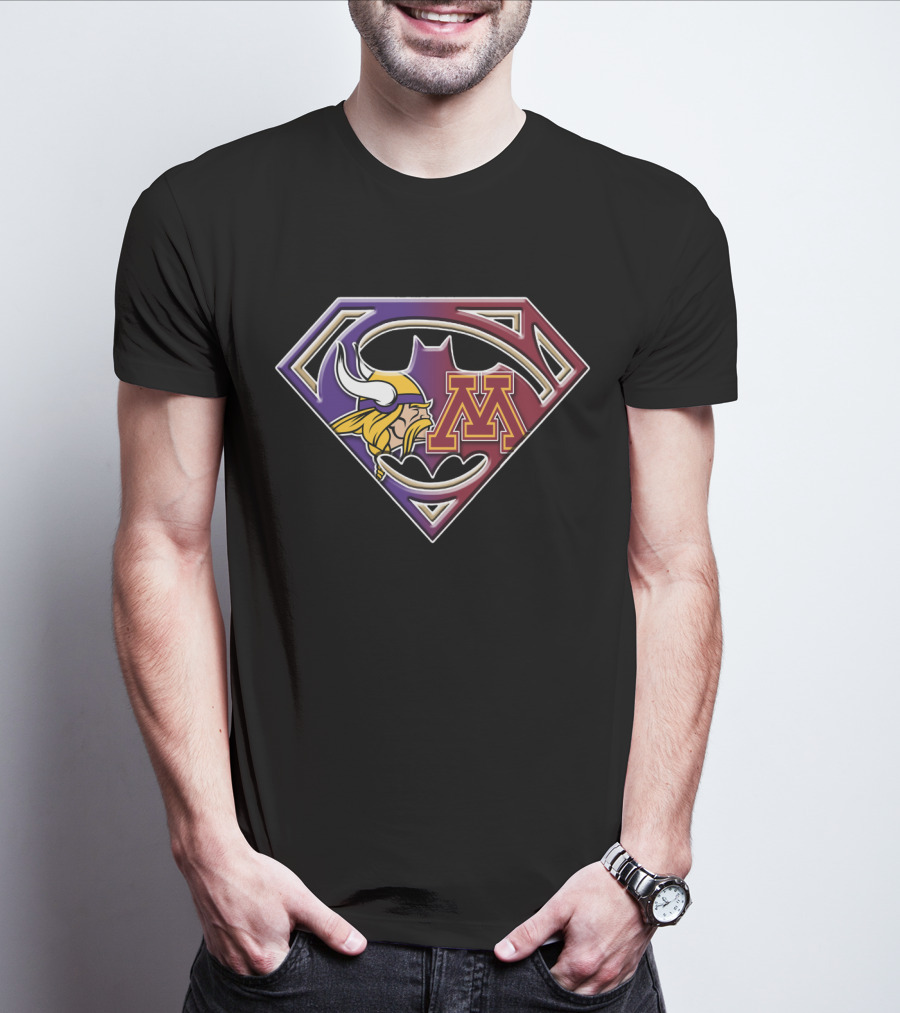 Minnesota Vikings Minnesota Gophers Superman Batman Logo Fusion T-Shirt