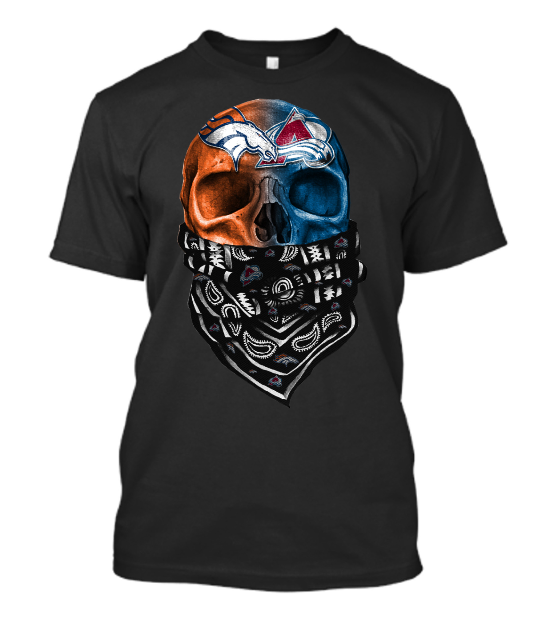 Denver Broncos Colorado Avalanche Skull Bandana T-Shirt