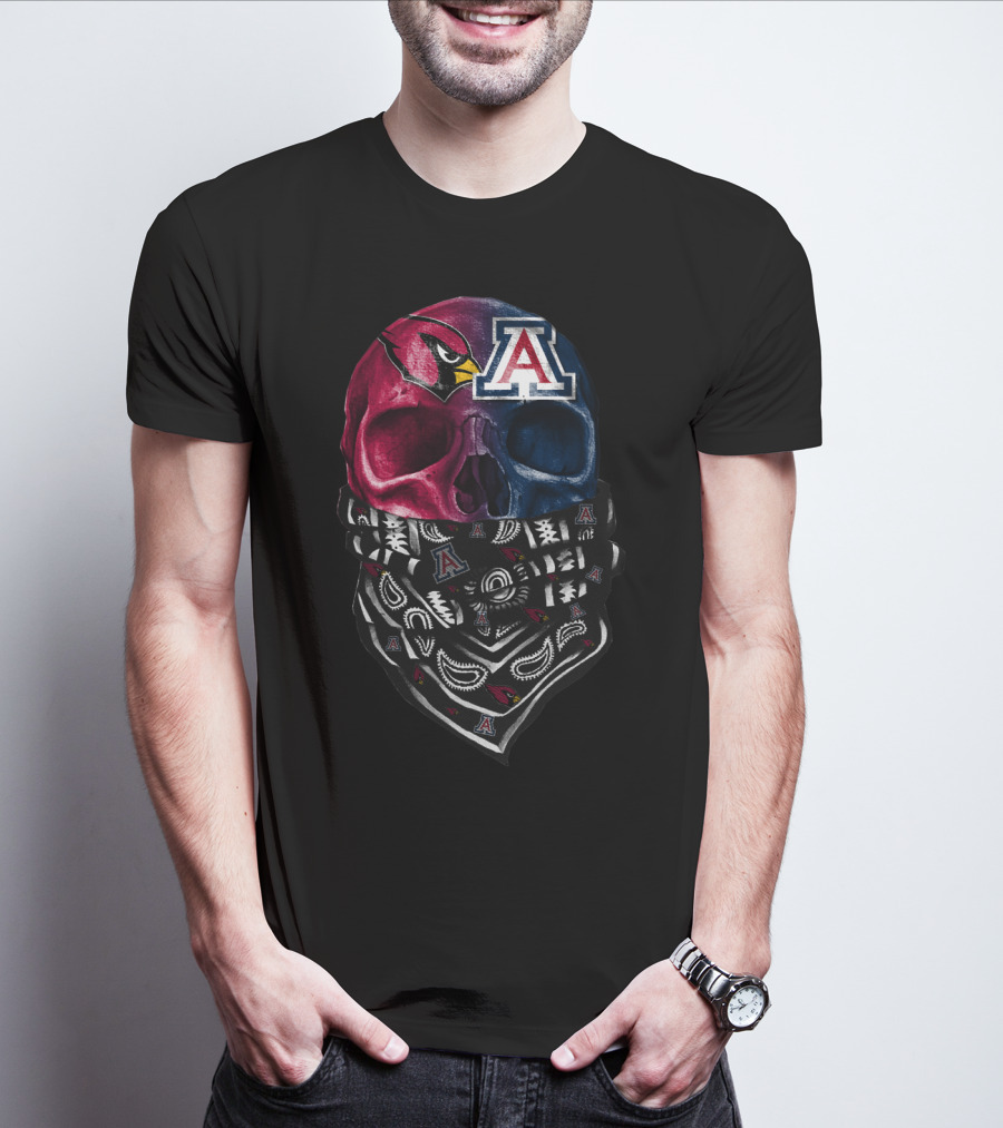 Arizona Cardinals Wildcats Skull Bandana T-Shirt