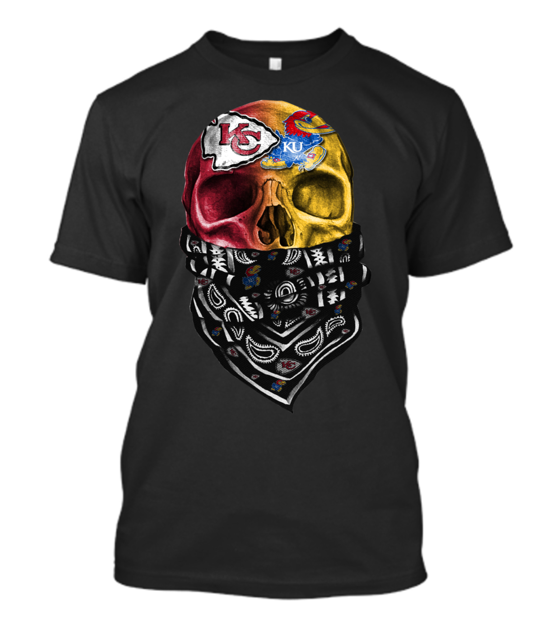 Kc Chiefs Ku Jayhawks Skull Bandana T-Shirt