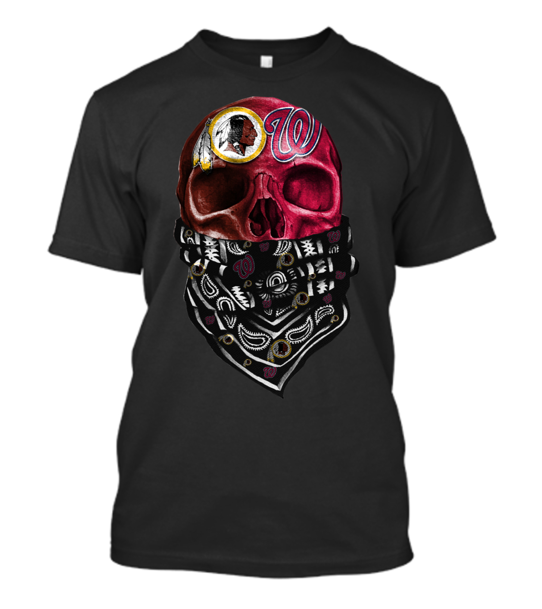 Washington Nationals And Redskins Bandana Skull T-Shirt